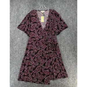 Michael Kors Black Wrap Dress Micro Floral Paisley Print Women’s 1X Office NWT